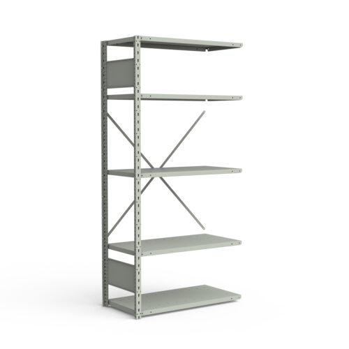 Étagère ouverte, 5 tablettes, poteaux perforés (36"L x 12"P x 75"H), unité d'ajout.