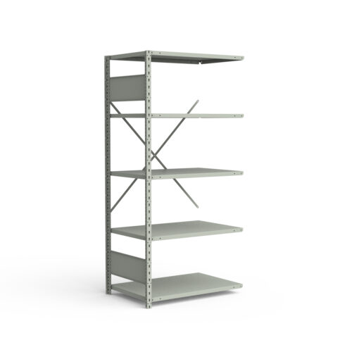 Étagère ouverte, 5 tablettes, poteaux perforés (36"L x 24"P x 75"H), unité d'ajout.