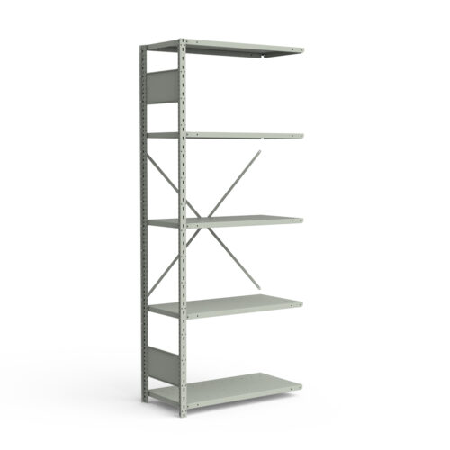 Étagère ouverte, 5 tablettes, poteaux perforés (36"L x 12"P x 87"H), unité d'ajout.