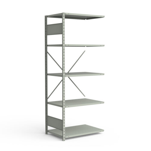 Étagère ouverte, 5 tablettes, poteaux perforés (36"L x 24"P x 87"H), unité d'ajout.