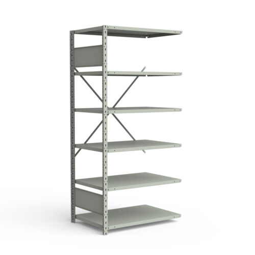 Étagère ouverte, 6 tablettes, poteaux perforés (36"L x 18"P x 75"H), unité d'ajout.