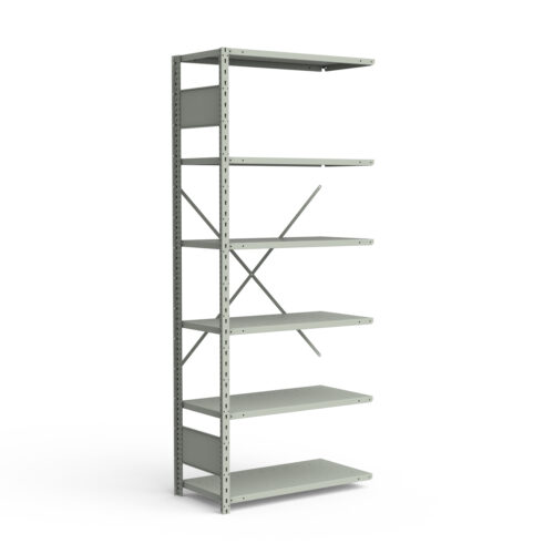 Étagère ouverte, 6 tablettes, poteaux perforés (36"L x 12"P x 87"H), unité d'ajout.