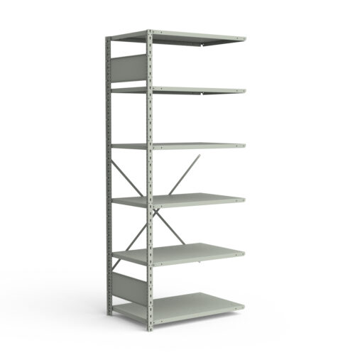 Étagère ouverte, 6 tablettes, poteaux perforés (36"L x 24"P x 87"H), unité d'ajout.