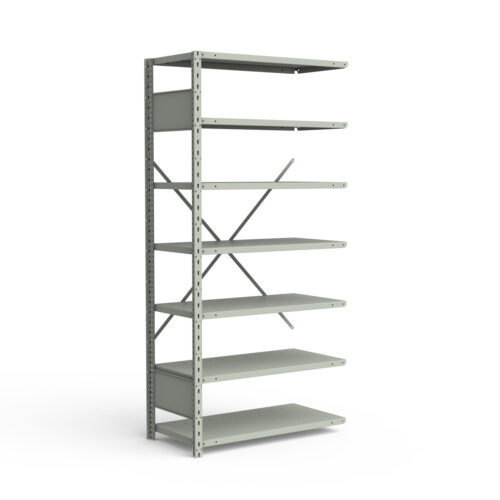 Étagère ouverte, 7 tablettes, poteaux perforés (36"L x 18"P x 75"H), unité d'ajout.