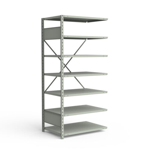 Étagère ouverte, 7 tablettes, poteaux perforés (36"L x 24"P x 75"H), unité d'ajout.