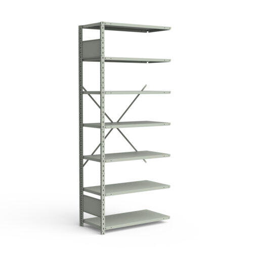 Étagère ouverte, 7 tablettes, poteaux perforés (36"L x 12"P x 87"H), unité d'ajout.