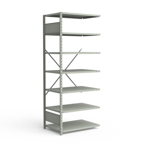 Étagère ouverte, 7 tablettes, poteaux perforés (36"L x 24"P x 87"H), unité d'ajout.