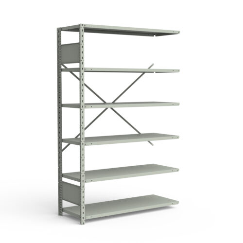 Étagère ouverte, 6 tablettes, poteaux perforés (48"L x 18"P x 75"H), unité d'ajout.