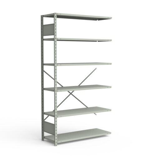 Étagère ouverte, 6 tablettes, poteaux perforés (48"L x 12"P x 87"H), unité d'ajout.
