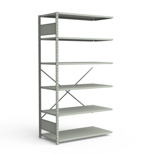 Étagère ouverte, 6 tablettes, poteaux perforés (48"L x 24"P x 87"H), unité d'ajout.