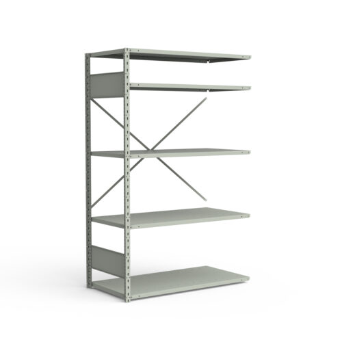 Étagère ouverte, 5 tablettes, poteaux perforés (42"L x 24"P x 75"H), unité d'ajout.
