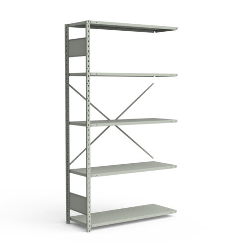 Étagère ouverte, 5 tablettes, poteaux perforés (42"L x 12"P x 87"H), unité d'ajout.