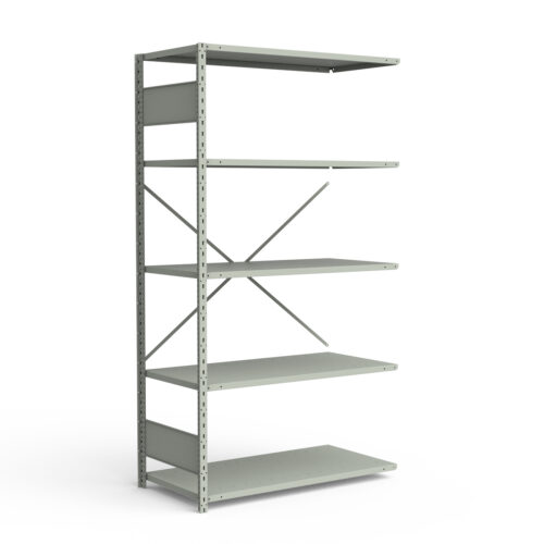 Étagère ouverte, 5 tablettes, poteaux perforés (42"L x 24"P x 87"H), unité d'ajout.