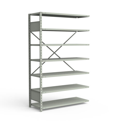 Étagère ouverte, 7 tablettes, poteaux perforés (42"L x 12"P x 75"H), unité d'ajout.