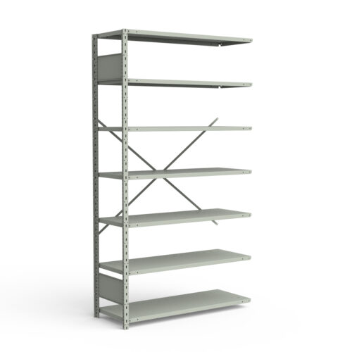 Étagère ouverte, 7 tablettes, poteaux perforés (42"L x 12"P x 87"H), unité d'ajout.