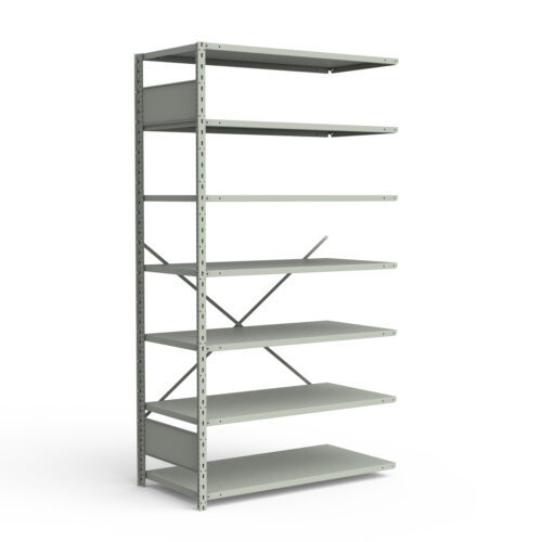 Étagère ouverte, 7 tablettes, poteaux perforés (42"L x 24"P x 87"H), unité d'ajout.