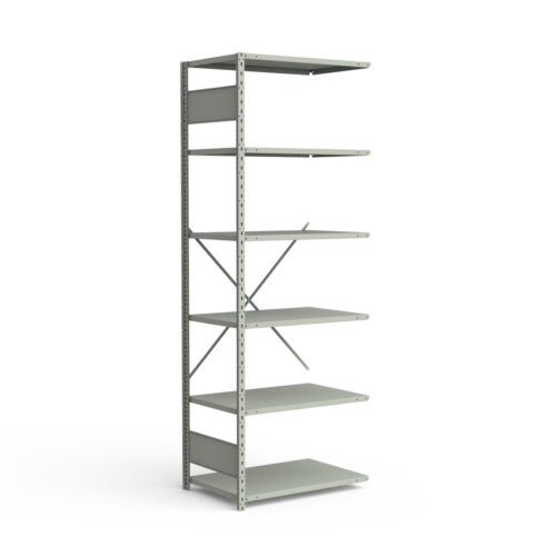 Étagère ouverte, 6 tablettes, poteaux perforés (36"L x 12"P x 99"H), unité d'ajout.