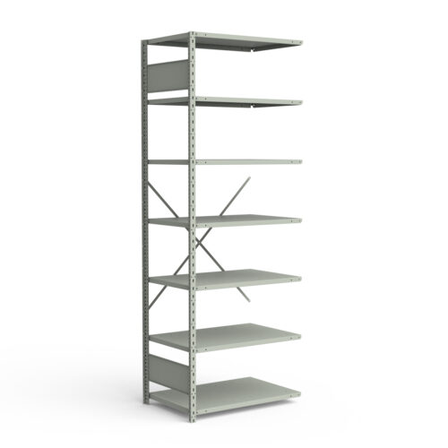 Étagère ouverte, 7 tablettes, poteaux perforés (36"L x 18"P x 99"H), unité d'ajout.