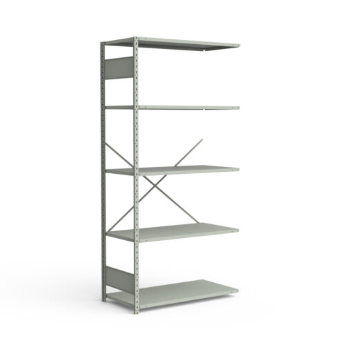 Étagère ouverte, 5 tablettes, poteaux perforés (48"L x 24"P x 99"H), unité d'ajout.