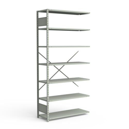 Étagère ouverte, 7 tablettes, poteaux perforés (48"L x 12"P x 99"H), unité d'ajout.