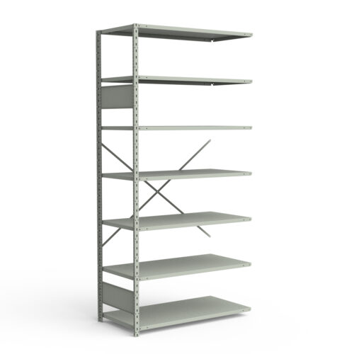 Étagère ouverte, 7 tablettes, poteaux perforés (48"L x 24"P x 99"H), unité d'ajout.