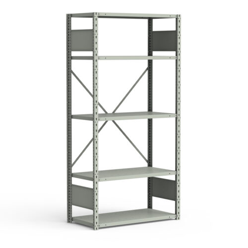 Étagère ouverte, 5 tablettes, poteaux perforés (36"L x 12"P x 75"H)