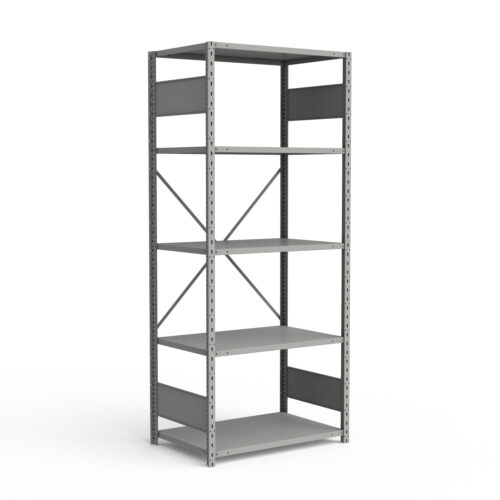 Étagère ouverte, 5 tablettes, poteaux perforés (36"L x 18"P x 87"H)