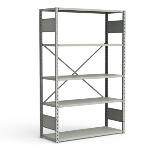 Étagère ouverte, 5 tablettes, poteaux perforés (48"L x 18"P x 75"H)
