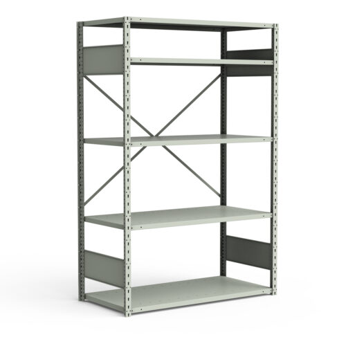Étagère ouverte, 5 tablettes, poteaux perforés (48"L x 24"P x 75"H)