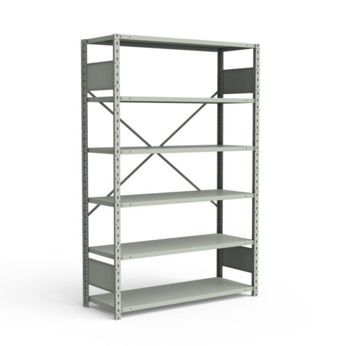 Étagère ouverte, 6 tablettes, poteaux perforés (48"L x 18"P x 75"H)