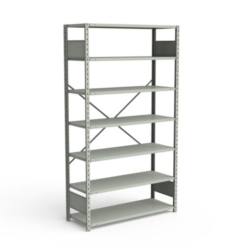 Étagère ouverte, 7 tablettes, poteaux perforés (48"L x 12"P x 87"H)