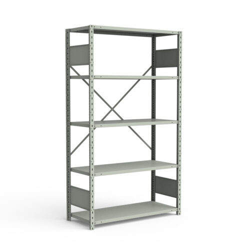 Étagère ouverte, 5 tablettes, poteaux perforés (42"L x 12"P x 75"H)