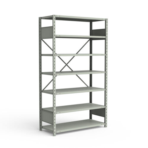 Étagère ouverte, 7 tablettes, poteaux perforés (42"L x 18"P x 75"H)