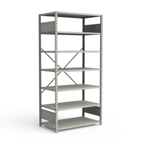 Étagère ouverte, 7 tablettes, poteaux perforés (42"L x 12"P x 87"H)
