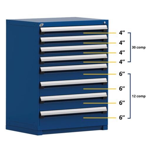 Cabinet robuste fixe  (Compartimenté), 8 tiroirs (36"L X 24"P X 46"H), bleu avalanche 055