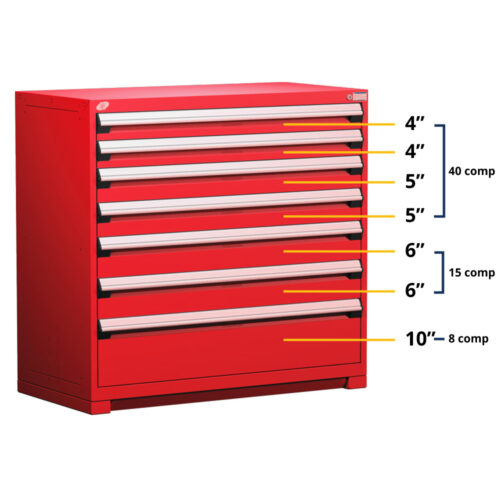 Cabinet robuste fixe  (Compartimenté), 7 tiroirs (48"la X 24"pr X 46"h) rouge carmine 806