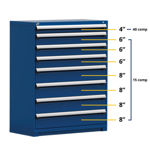 Cabinet robuste fixe  (Compartimenté), 8 tiroirs (48"L X 24"P X 60"H), bleu avalanche 055