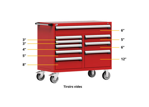 Cabinet robuste mobile  (Compartimenté), 9 tiroirs (48"la x 24"pr x 41 1/2"h), rouge carmine 806