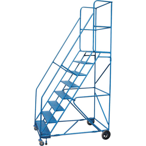 Escabeau mobile 8 marches de 30"la, pied verrouillable. Hauteur 72", garde. Certifier CSA