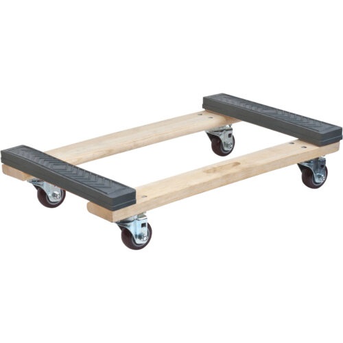 Socle roulant en bois dur à bouts avec caoutchou. 18"la x 24"lo x 7"h. Cap 900 lb