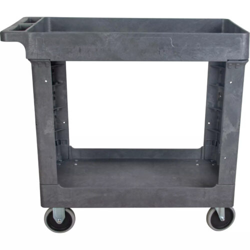 Chariot utilitaire en plastique 2 tablettes, 16-1/2" x 32-1/2" x 34-1/2"h, Cap 550 lb
