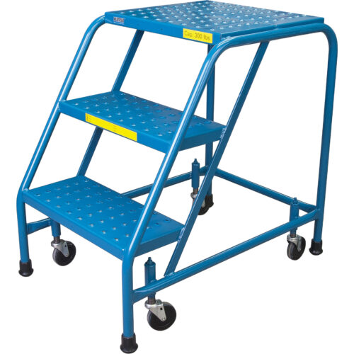 Escabeau roulant 3 marches 18" largeur. Pied verrouillable. Hauteur de la plateforme 28"