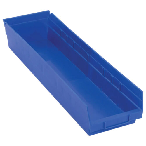 Bacs de rangement pour tablettes, 6-5/8" la x 4" H x 23-5/8" p, Bleu, Capacité 50 lb